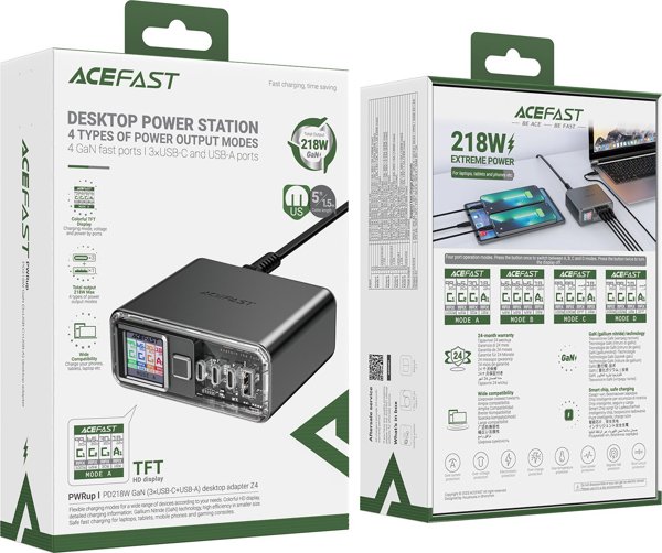 Acefast Σταθμός Φόρτισης PD 218W GaN με 4 Θύρες 3x USB-C + USB-A, Γκρι