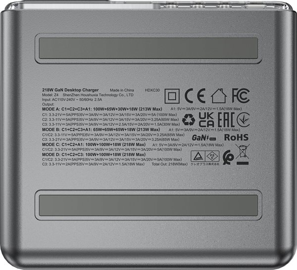 Acefast Σταθμός Φόρτισης PD 218W GaN με 4 Θύρες 3x USB-C + USB-A, Γκρι