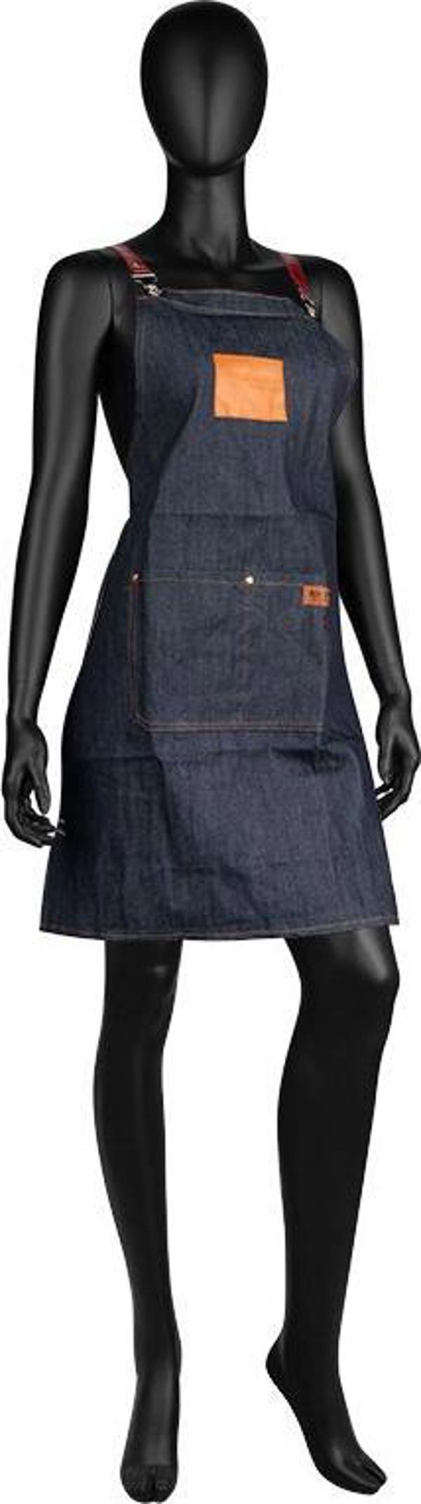Activeshop BB-16 Ποδιά Κουρέα Jean με Δερμάτινες Λεπτομέρειες, Ρυθμιζόμενη One Size