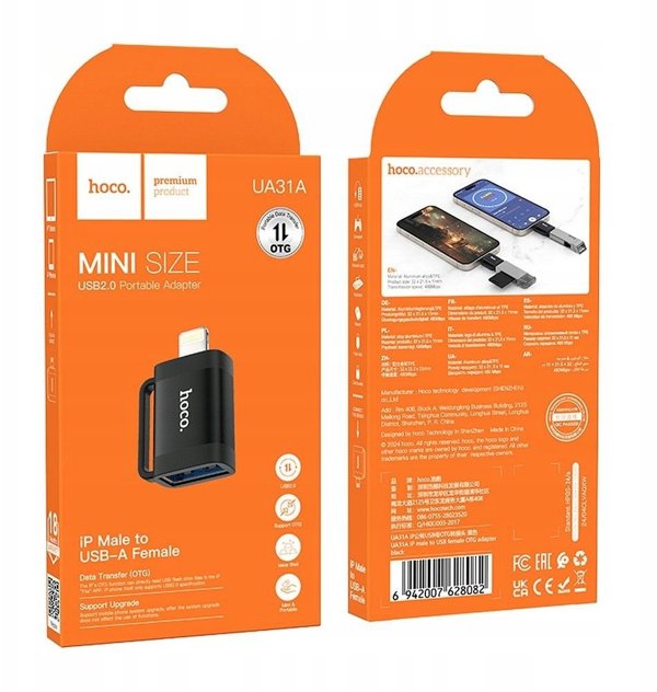 Adapter OTG Lightning do USB A Hoco UA31A czarny