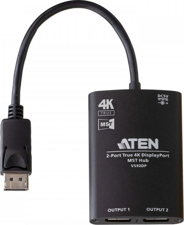 Aten VS92DP 2-Port True 4K DisplayPort MST Hub - Προσαρμογέας DisplayPort σε 2x DisplayPort Μαύρος