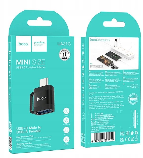 Adapter OTG USB C do USB A Hoco 3A UA31C czarny