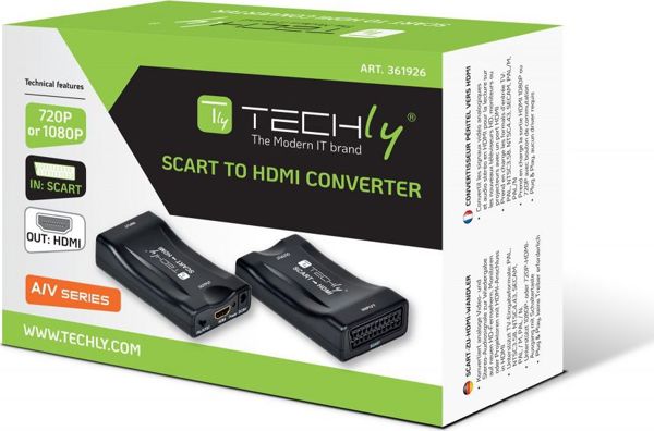 Techly Μετατροπέας Scart σε HDMI, Αντάπτορας Αναλογικού Βίντεο σε Ψηφιακό, Μαύρο (IDATA SCART-HDMI3)