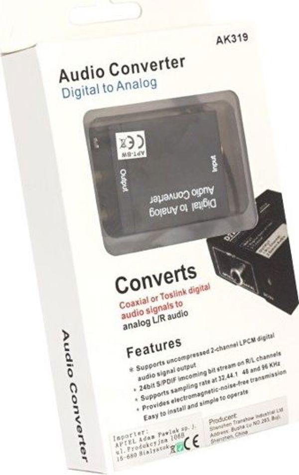 Adapter AV Apte Toslink - RCA (Cinch) czarny