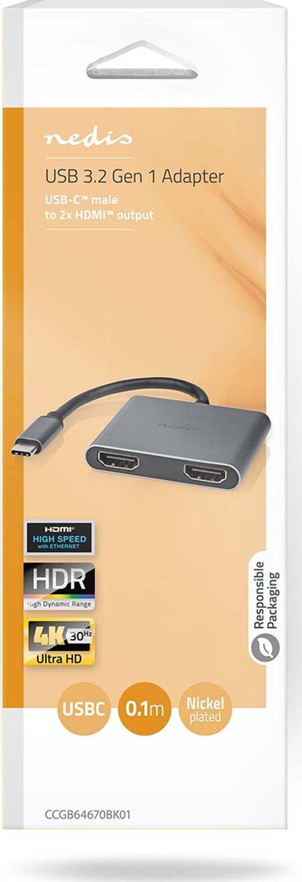Προσαρμογέας USB Nedis Nedis USB-C™ Προσαρμογέας USB 3.2 Gen 1 | USB-C™ Σύνδεσμος | 2x HDMI™ | | 4K@30Hz | 0.10 m | Στρογγυλό | Επικασσιτερωμένο | PVC | Μαύρο | Κουτί