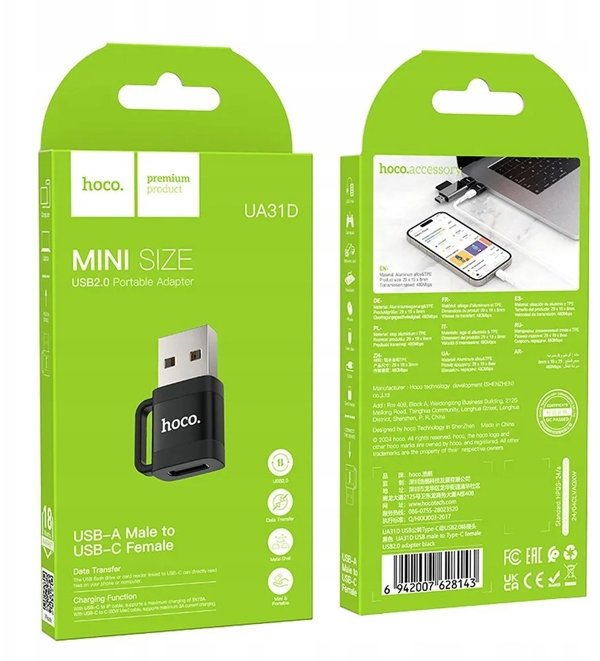 Adapter OTG USB A do USB C Hoco 3A UA31D czarny