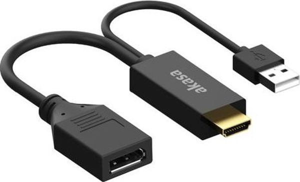 Akasa Προσαρμογέας HDMI σε DisplayPort με USB-A, 4K@60Hz, 25cm, Μαύρο (AK-CBHD24-25BK)