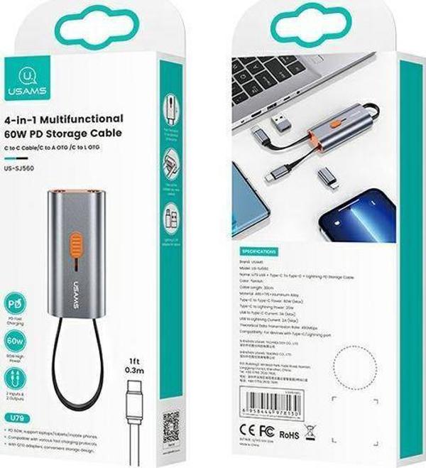 Adapter USB Usams USB-C - USB-C Srebrny  (Usa001132)