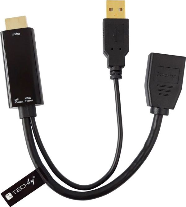 Techly Προσαρμογέας HDMI σε DisplayPort 4K 30Hz με USB-A Τροφοδοσία, Μαύρο (ICOC HDMI-DP12A)