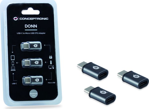 Conceptronic USB-C σε MicroUSB Adapter DONN05G, Συμβατός για Φόρτιση & Συγχρονισμό Συσκευών, Γκρι