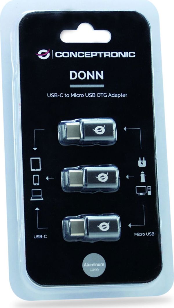 Conceptronic USB-C σε MicroUSB Adapter DONN05G, Συμβατός για Φόρτιση & Συγχρονισμό Συσκευών, Γκρι