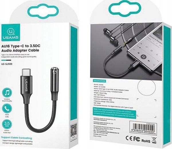Adapter USB Usams Kabel adapter Usams AU16 USB-C/Jack 3,5mm czarny