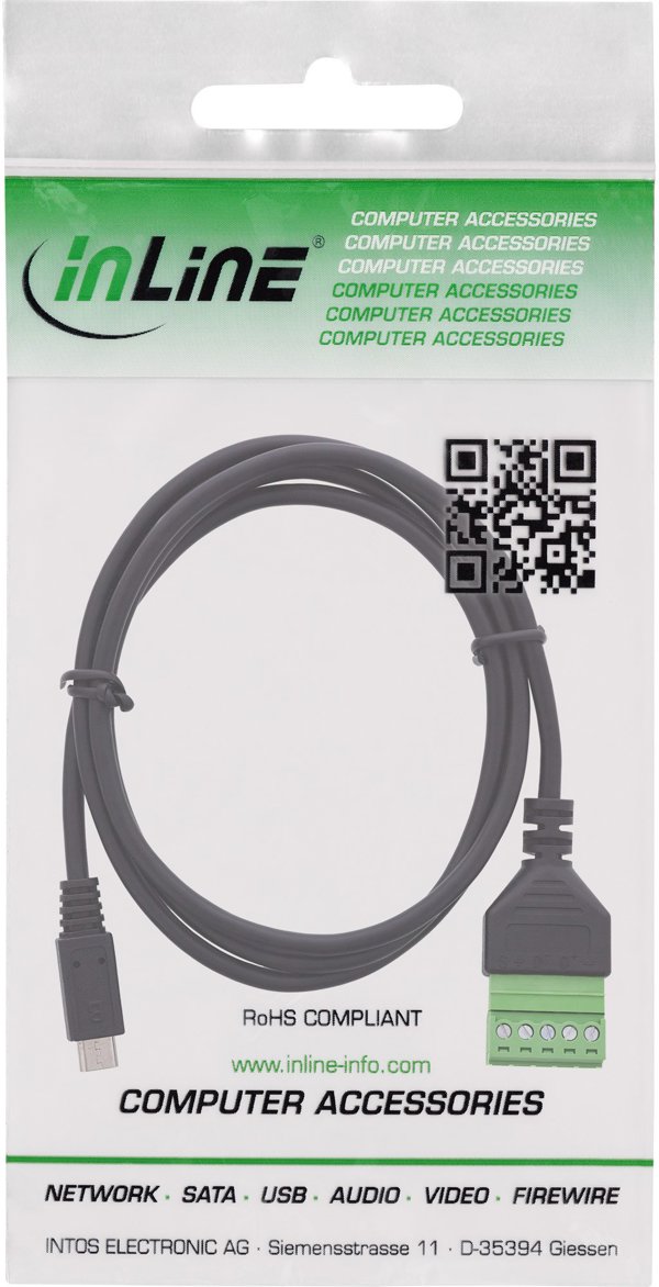 Delock Micro USB Adapter Cable 92504C, Male to Terminal Block, 5 Pins, 1m, Black