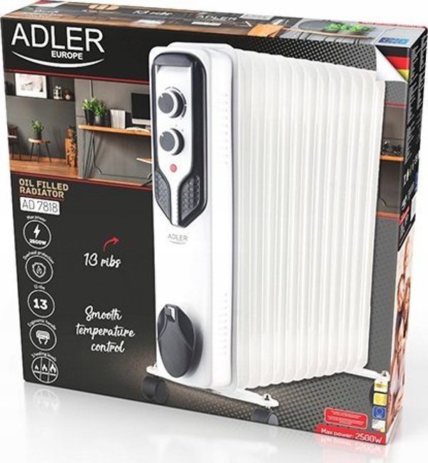 Adler Electric Oil Radiator 2500W 13 Ribs Τροχοί 13969279 5903887805988