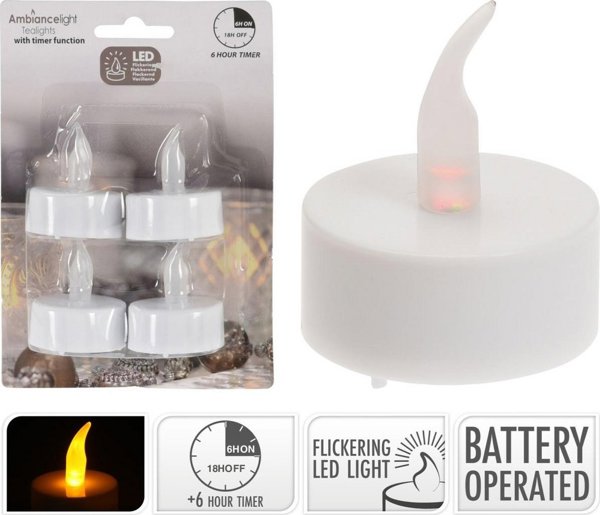Affek Design ΣΕΤ 4 ΚΕΡΙΑ TEA LIGHT LED TIMER ΛΕΥΚΟ