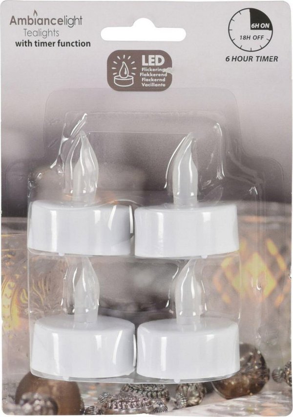 Affek Design ΣΕΤ 4 ΚΕΡΙΑ TEA LIGHT LED TIMER ΛΕΥΚΟ