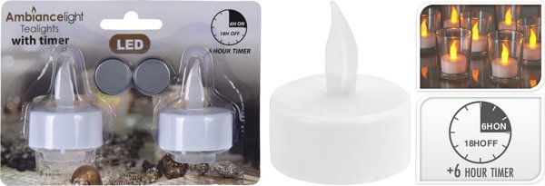 Affek Design ΣΕΤ 2 ΚΕΡΙΑ TEA LIGHT LED TIMER ΛΕΥΚΟ