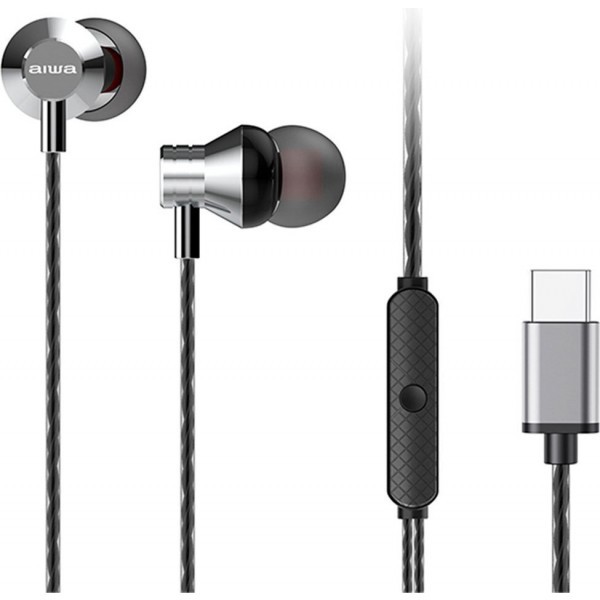 AIWA In-Ear stereo austiņas ar mikrofonu sudraba (USB) ESTM-50USB-C/SL