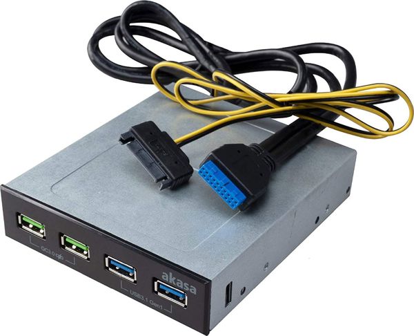 Akasa AK-ICR-34 Μπροστινό Πάνελ I/O, 2x USB 3.2 Gen 1 & 2x USB QC3.0, Μαύρο