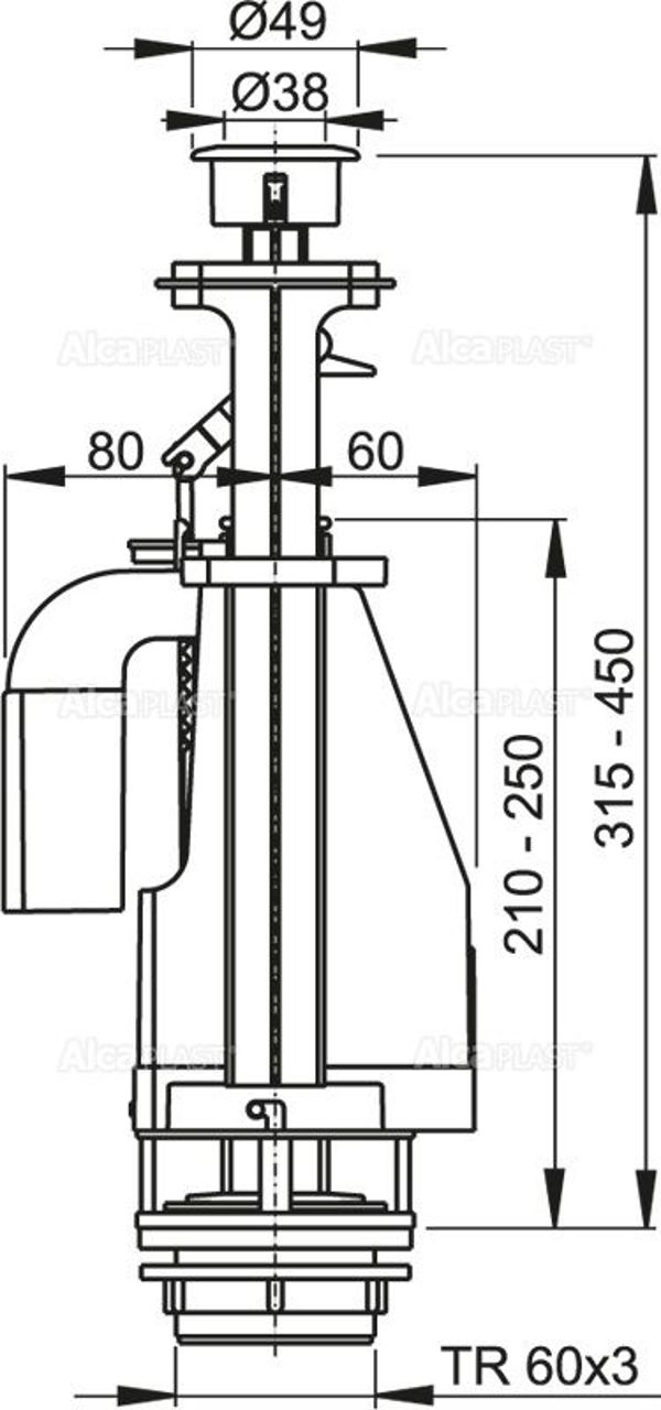 Alca plast Βαλβίδα αποχέτευσης για καζανάκι 3/6L (A08)