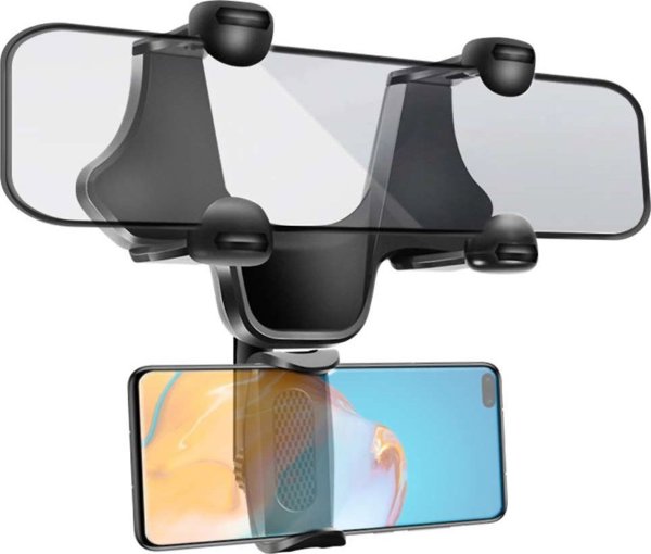 Alogy Βάση Στήριξης Smartphone Για Καθρέφτη Αυτοκινήτου, Ρυθμιζόμενη, ABS & Ανοξείδωτο Ατσάλι, Μαύρο