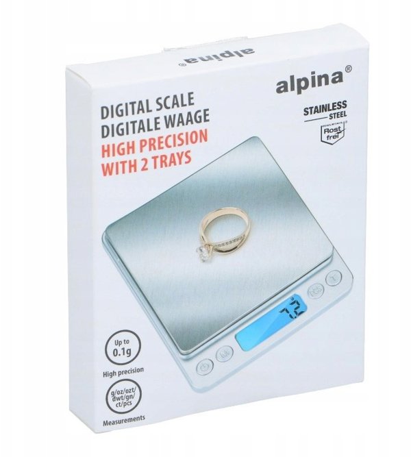 Alpina - Waga cyfrowa precyzyjna z 2 tackami