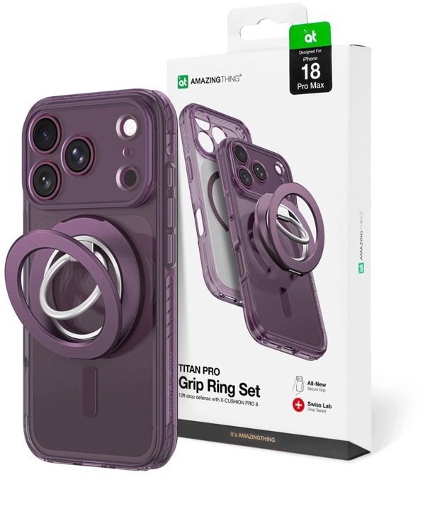 Amazingthing Etui Titan Pro Lens Ring Set na iPhone 18 Pro Max z osłoną aparatu i ringiem magnetycznym kompatybilne z MagSafe - fioletowe (4896238101833)
