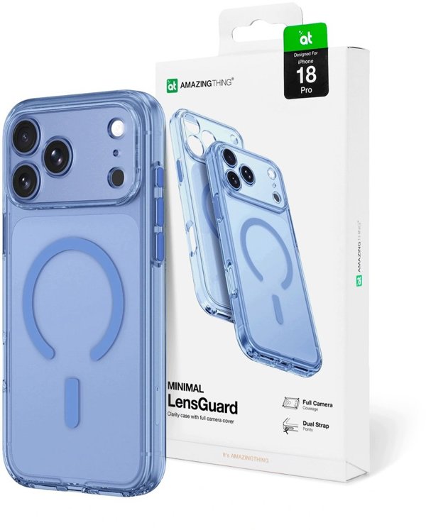 Amazingthing Etui Minimal Mag Lens Case na iPhone 18 Pro z osłoną aparatu i mocowaniem na smycz kompatybilne z MagSafe - niebieskie (4896238101604)