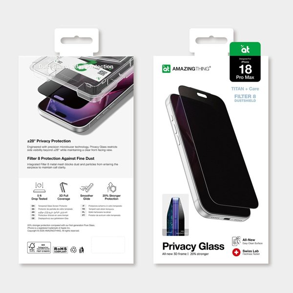 Amazingthing Szkło prywatyzujące matowe Titan +Care Matte Privacy na iPhone 18 Pro Max z ramką montażową (4896238012436)