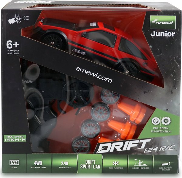Amewi Drift Sport Car 1:24 Τηλεκατευθυνόμενο Αυτοκίνητο, 4WD, 2.4 GHz, Κόκκινο