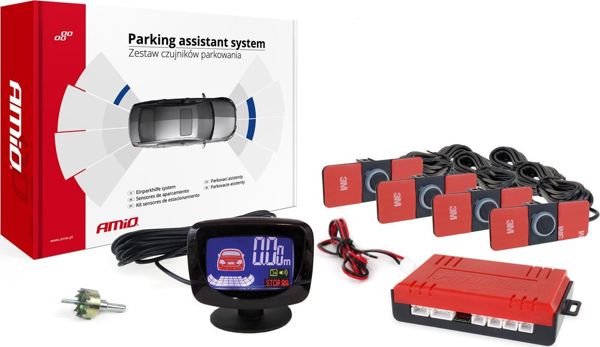AMiO Σετ αισθητήρων παρκαρίσματος με οθόνη LED - 4 μαύροι εσωτερικοί αισθητήρες 16,5mm