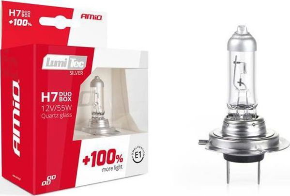 AMiO Σετ λαμπτήρων αλογόνου H7 12V 55W LumiTec SILVER +100% DUO BOX