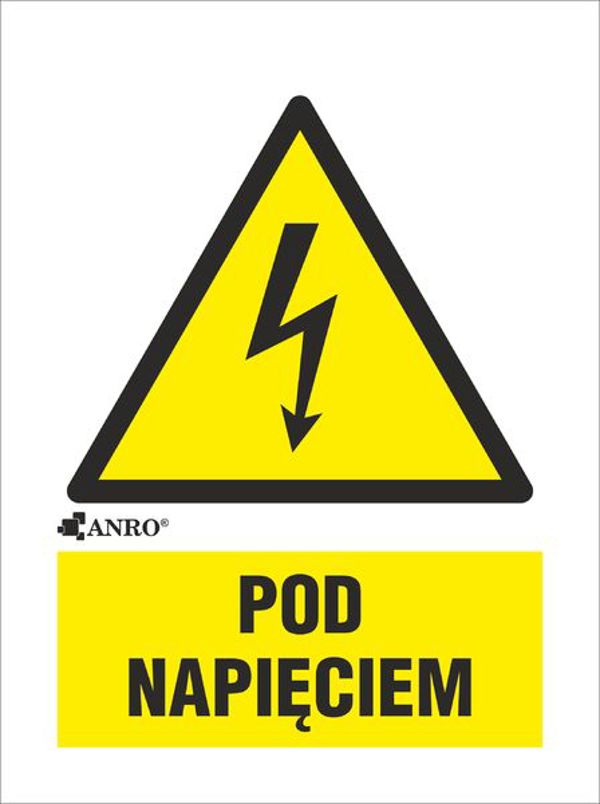 ANRO Tabliczka ostrzegawcza Pod napieciem 52 x 74mm