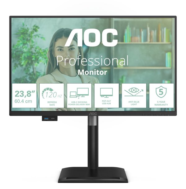 AOC 24P4CV 23.8inch IPS FHD 120Hz 4ms HDMI DP USB C PD96W HUB USB Speakers HAS 150mm