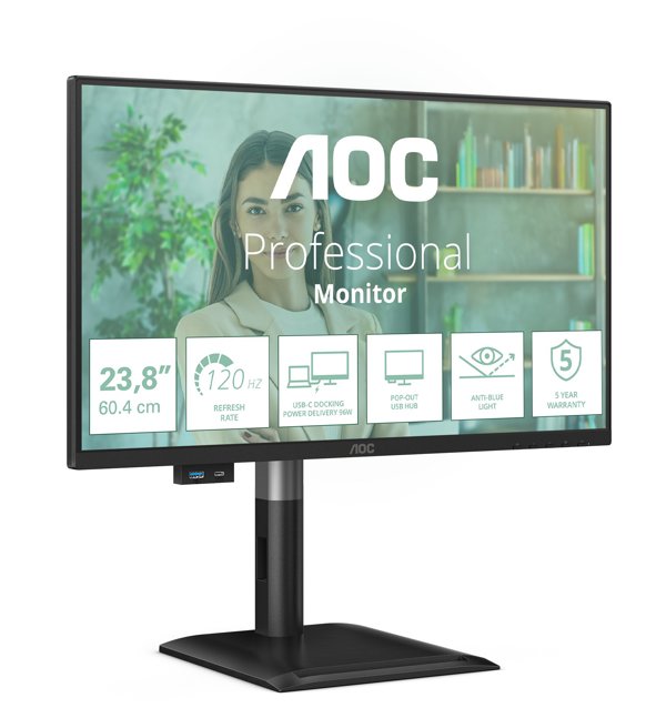 AOC 24P4CV 23.8inch IPS FHD 120Hz 4ms HDMI DP USB C PD96W HUB USB Speakers HAS 150mm