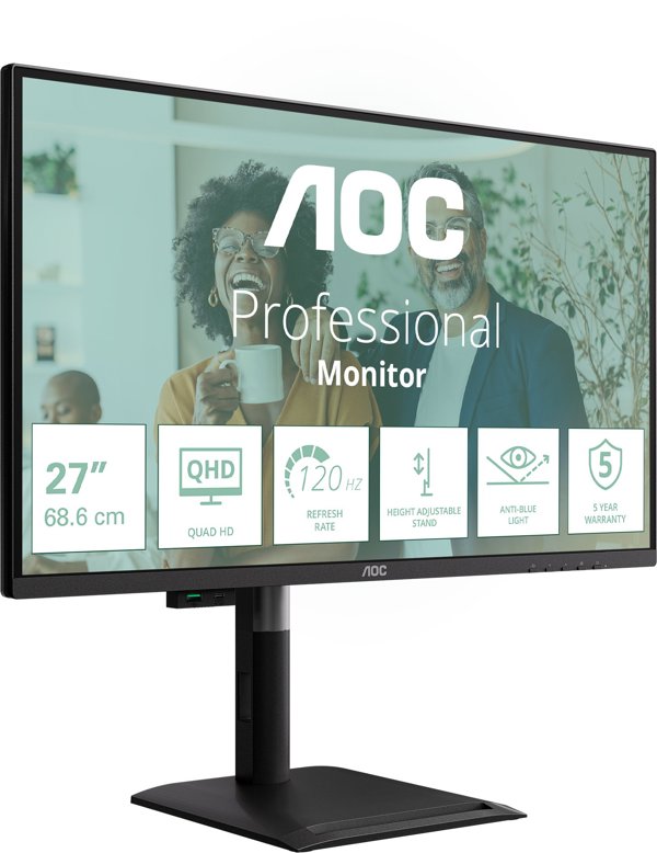 AOC Q27P4CV 27inch IPS QHD 120Hz 4ms HDMI 2.0 DP USB C DP Alt Mode PD 96W HAS