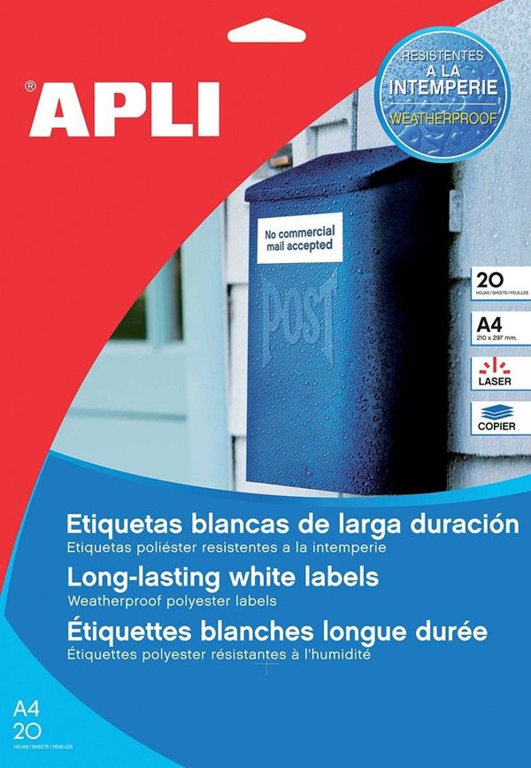 Αυτοκόλλητες Ετικέτες Πολυεστέρα Apli APLI 105x148mm, Ανθεκτικές σε Καιρικές Συνθήκες, 4 Ετικέτες ανά Φύλλο, για Laser & Φωτοτυπικά