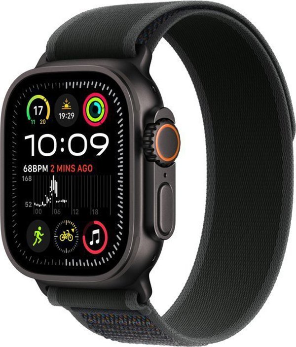 Apple Watch Ultra 2 (GPS + Cellular) 49mm Black Titanium Case with Black Trail Band, M/L (MX4V3)