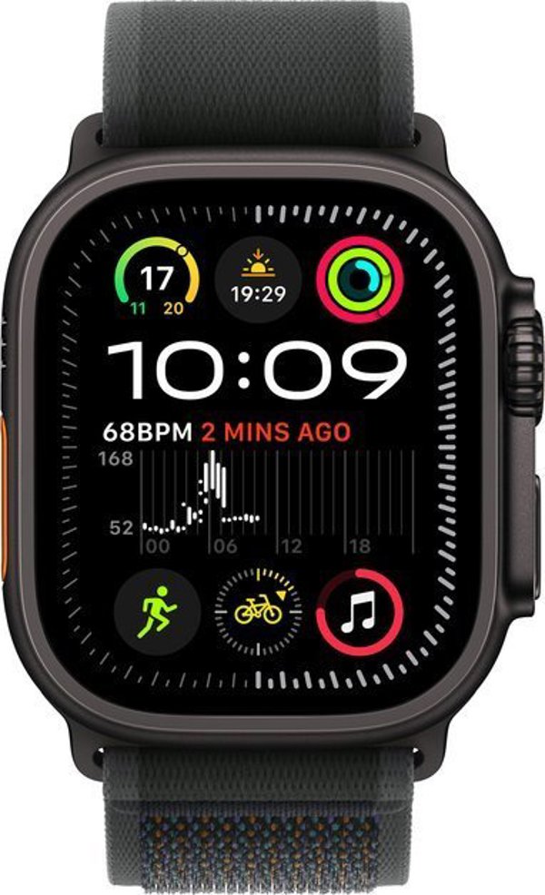 Apple Watch Ultra 2 (GPS + Cellular) 49mm Black Titanium Case with Black Trail Band, M/L (MX4V3)