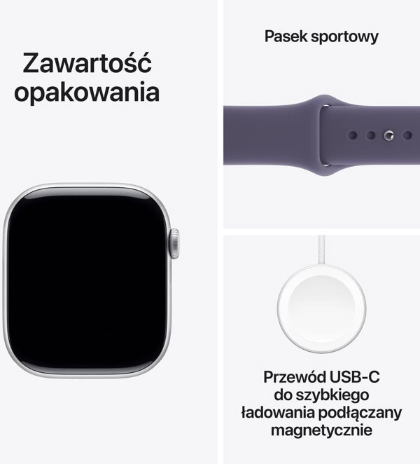 Apple Watch Series 11 GPS + Cellular, 42mm, Αλουμίνιο, Ασημί, Sport Band (M/L) - Μωβ Χρώμα