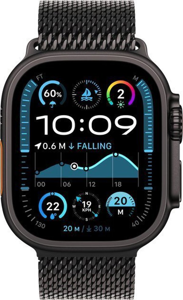 APPLE Watch Ultra 2, GPS + Cellular 49mm Black Titanium Case with Black Titanium Milanese Loop - M