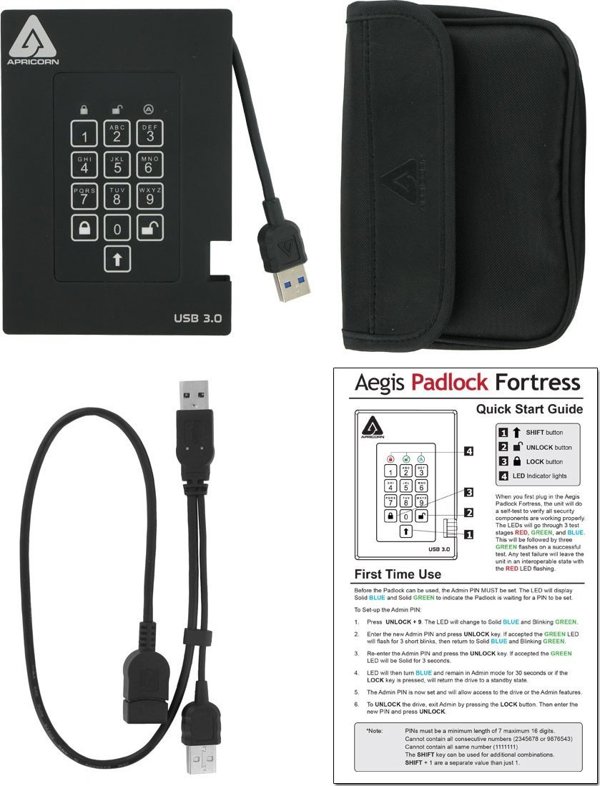 Apricorn Aegis Padlock Fortress 256 GB USB 3.2 Gen 1 (3.1 Gen 1) Μαύρο