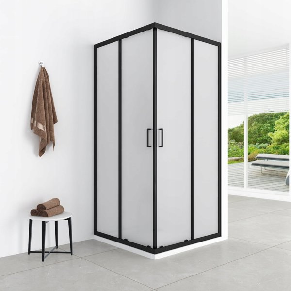 AQUAFORM AZUL Καμπίνα Τετράγωνη 80x185cm Μαύρο Ματ με Γυαλί Frosted Fabric 5mm Easy Clean