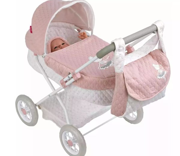 Arias Balerina lėlių vežimėlis, rožinis, 55 cm, sulankstomas, su priedais