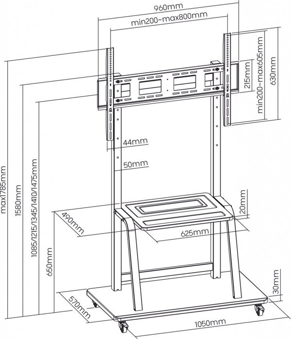 ART ΚΙΝΗΤΗ ΒΑΣΗ+ΣΤΗΡΙΓΜΑ ΓΙΑ TV 37-100" 150KG S-13 ART Vesa 800x600 HEAVY DUTY one size