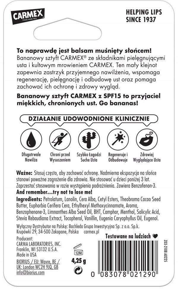 Carmex Lip Balm Stick Banan - Ενυδατικό Lip Balm με Άρωμα Μπανάνα