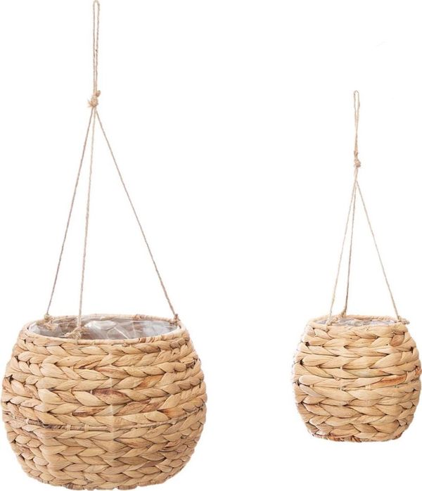 Atmosphera Σετ Κρεμαστές Γλάστρες Aya Natural, Από Φυσική Ψάθα, Boho Στυλ, Σετ 2 Τεμαχίων (26x18,5cm & 20x15cm)
