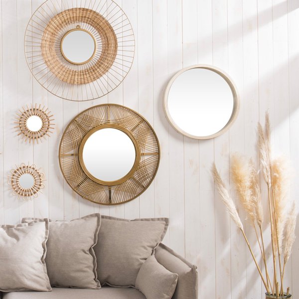 Atmosphera Lustro boho w bambusowej ramie INA, Ø 89 cm