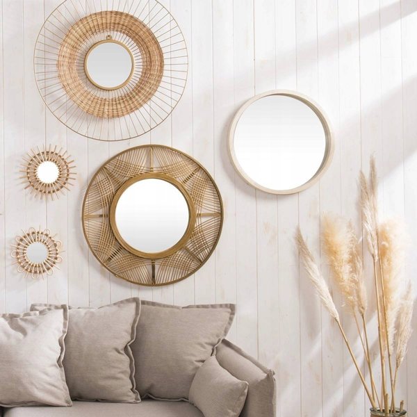 Atmosphera Lustro boho w bambusowej ramie INA, Ø 70 cm