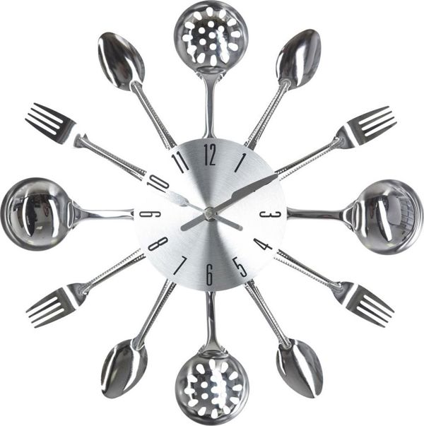 Atmosphera Ρολόι Τοίχου Cutlery Μεταλλικό Ασημί, Μοντέρνο Design, Διάμετρος 38 cm